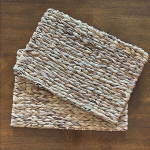 Woven Straw Rectangle Placemats 2 Hard rigid natural coastal neutral